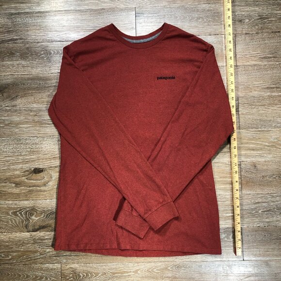 Patagonia Long Sleeve Responsibili-Tee T Shirt Maroon Rust Mountain Logo Size M - Picture 3 of 6